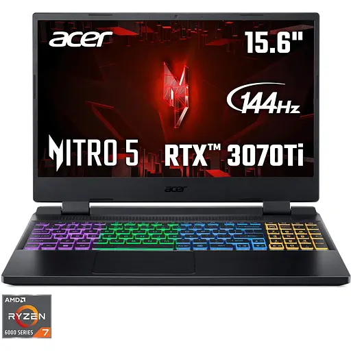 Ноутбук Игровой Acer Nitro 5 AN515-46 с процессором AMD Ryzen™ 7 6800H pana la 4.7 GHz, 15.6", Full HD, IPS, 144Hz, 16GB DDR5, 512GB SSD, NVIDIA® GeForce RTX™ 3