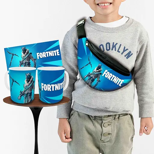 Набір: дитяча сумка-бананка+кружка  Фортнайт "Fortnite" 32х15см, бананка для хлопчика через плече на подарунок (00989)