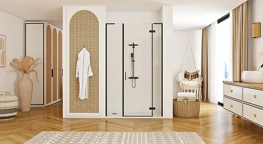 Душевые двери Rea Hugo 130 распашные black REA-K6606+REA-K6008, прозрачный, черный матовый - фото 6