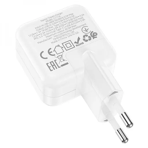Зарядное устройство 2 порта Hoco C111A блок питания USB + Type-C 30 W - фото 3