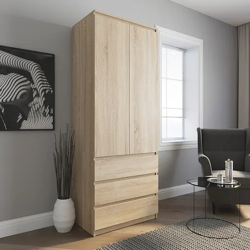 Шафа для одягу Vays R-9, 3 шухляди, штанга, без ручок, ЛДСП, 80×50×211 см – для спальні, вітальні, передпокою - фото 3