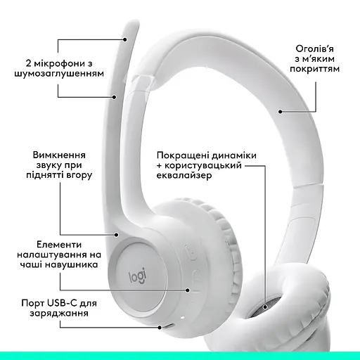 Наушники Zone 300 Wireless Headset BT White (981-001417) Logitech teh0021846 - фото 8