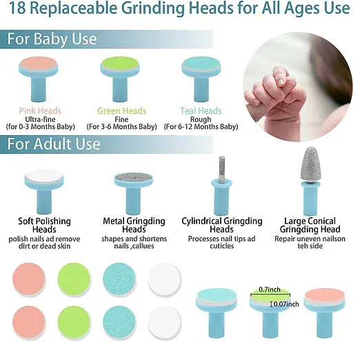 Електричний тример для нігтів KOFANI Baby - Безпечна дитяча пилочка для нігтів 18 в 1. Манікюрний набір з підсвічуванням - фото 2