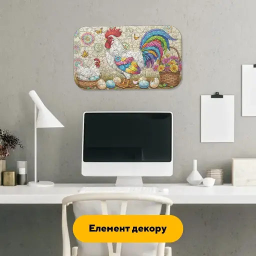 Деревянный фигурный пазл Красочный Петушок, А2, Деревянная коробка 300+ элементов - фото 5