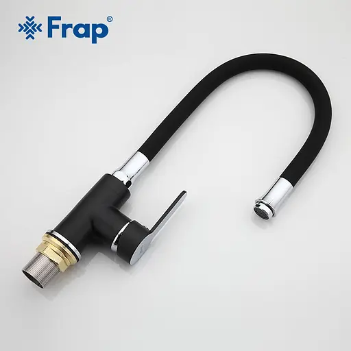 Смеситель для кухни гибкий излив U гайка черный/хром Ø35 Frap 1/10 F4042 Черный матовый - фото 2