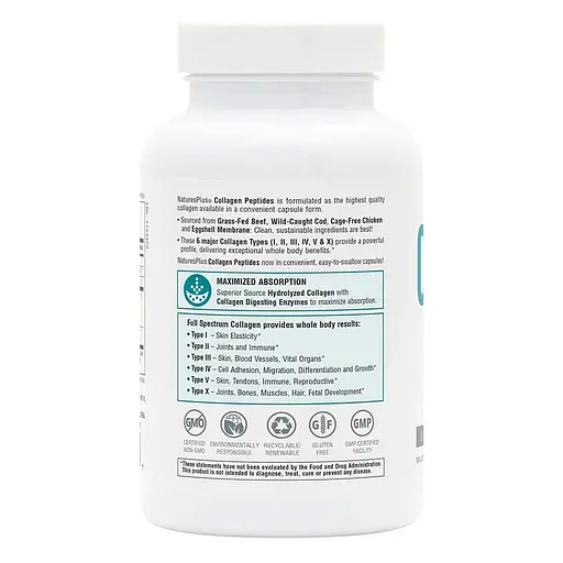 Пептиды коллагена Natures Plus Collagen Peptides (Type I, II, III, IV, V, X), 120 капсул - фото 3