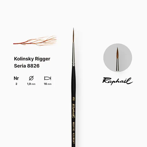 Кисть колонок длинная заостренная Raphael Kolinsky Rigger, №2, короткая ручка - фото 2