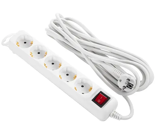 Сетевой фильтр 5XSchuko с выключателем, 3G*1,5 мм, 5 м, белый (2E-U05ES15M5) - фото 1