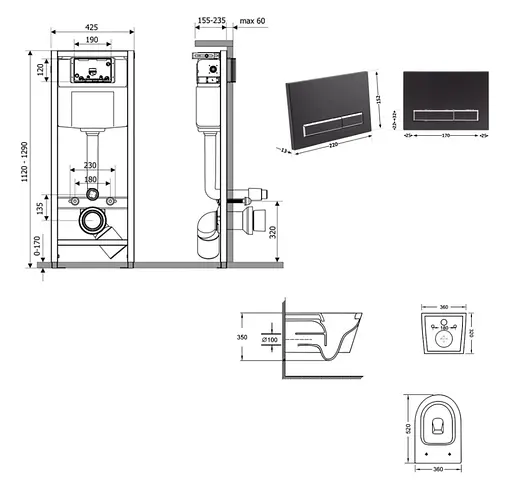 Набір Q-tap Nest 4 в 1 підвісний унітаз Swan Ultra Quiet 520x360x320 + комплект інсталяції QT16335180W48197 - фото 8