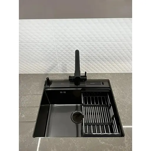 Мойка для кухни Nett NB-5747 черная из нержавейки с PVD покрытием многофункциональная. - фото 8