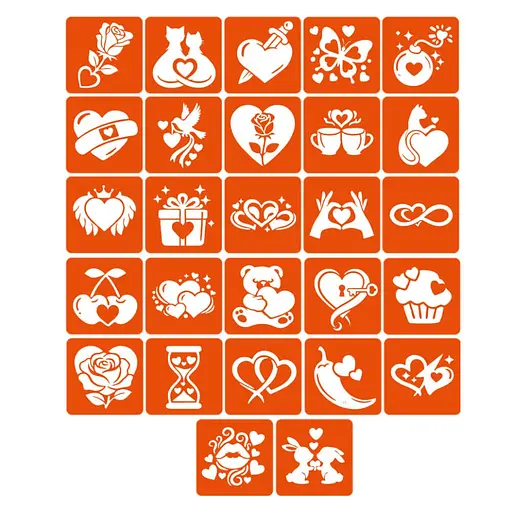 Набор трафаретов для био-тату "Love Story" Fresh Tattoo love-story_5x5_27_1, 27 трафаретов - фото 1