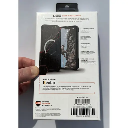 Оригинальный противоударный чехол UAG Monarch Pro MagSafe Kevlar Silver для iPhone 15 Plus/14 Plus (114029113933) - фото 3
