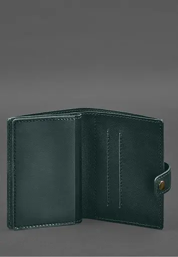 Кожаная обложка-портмоне для военного билета офицера запаса (узкий документ) Зеленый - фото 6