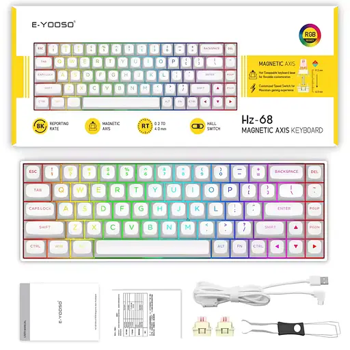 Игровая магнитная клавиатура E-Yooso HZ-68 / Pink Magnetic Switch / RGB / 8К / Hall Switch / White - фото 1