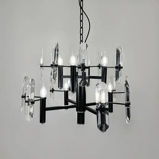 Двоярусна люстра з видовженим камінням на 8 ламп Ø 65 см | Арт. MD 2008-4+4B | Line F - фото 5