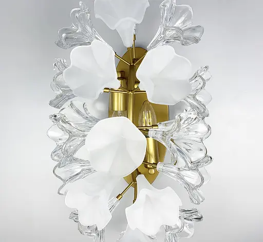 Бра с декоративными цветами на корпусе из прозрачного и белого матового стекла Line F Арт. W9003 - фото 6