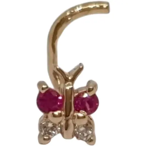 Золота сережка-пірсинг Dear в ніс Dear з фіанітами. 1041.1 Червоний/Білий