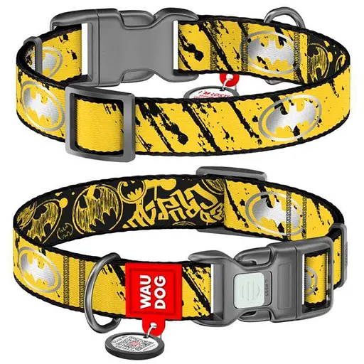 Collar WAUDOG Nylon - Нашийник нейлоновий світловідбивний з малюнком "Бетмен Ескіз" і QR паспортом для собак - M (2х28-40 см)