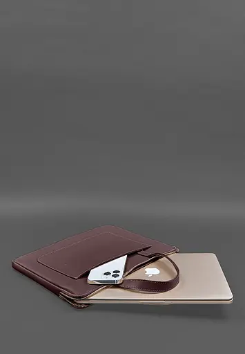 Кожаный чехол BlankNote с ручками для ноутбука 13 дюйм Бордовый - фото 6