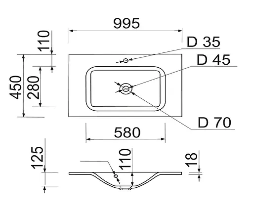 Раковина накладная Adamant FRATE, прямоугольная (100002887) - фото 4