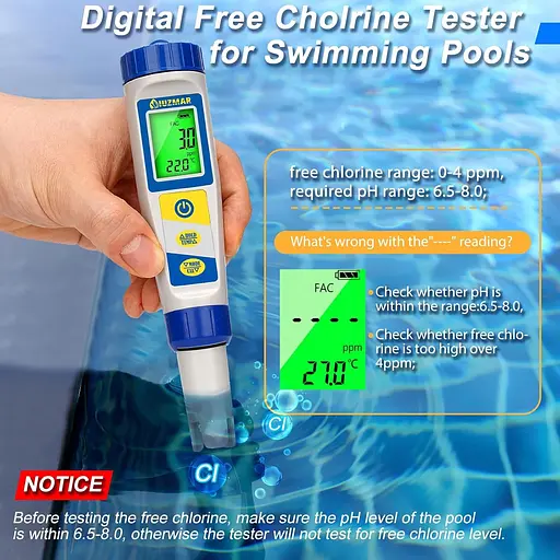 Цифровий тестер хлору та pH UIUZMAR для гідромасажної ванни, електронний басейн із солоною водою - фото 5