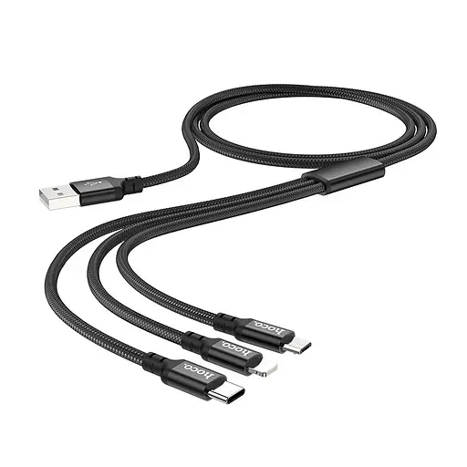 Кабель Hoco Times speed X14 потрійний Combo Lightning і Micro USB і Type-C 1 метр чорний
