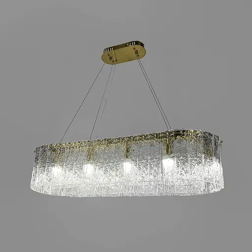 Підвісна видовжена латунна люстра із крижаними пластинами 90х30 см | Line F | Арт. MJ360-L900*300 AB - фото 2