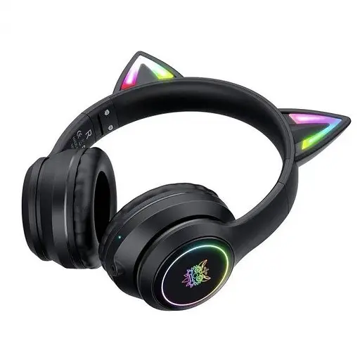 Бездротові ігрові навушники з котячими вушками Onikuma B90 з RGB підсвічуванням Навушники для стрімінгу Чорний - фото 3