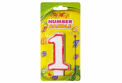 Свічка-цифра з кольоровим контуром, цифра 1, 4 шт. в упаковці