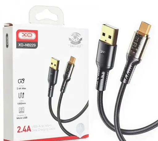 Кабель XO NB229 transparent design waven 2.4A Micro USB cable Черный - фото 2