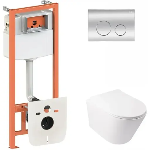 Набір Q-tap інсталяція 3 в 1 Nest QT0133M425 з панеллю змиву круглою QT0111M11112CRM + унітаз з сидінням Swan QT16335178W - фото 1