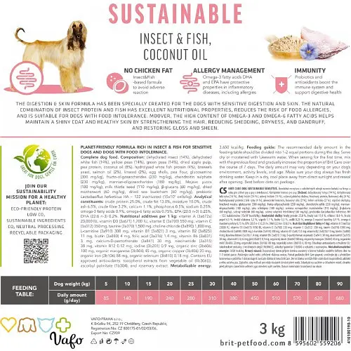 Сухий корм Brit Care Dog Sustainable Sensitive для собак з чутливим травленням, з рибою та комахами, 3 кг - фото 6