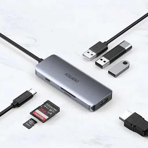 USB-хаб Choetech HUB-M19-GY, USB Type-C 7-в-1 (HUB-M19-GY) - фото 3