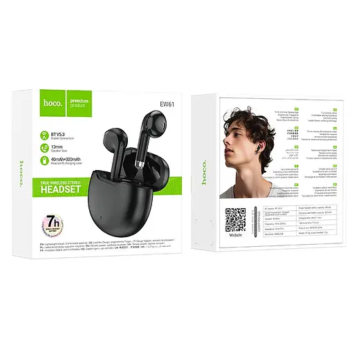 Навушники Hoco June true wireless BT headset EW61 | BT5.3, 40/320mAh, 7h | black - фото 3