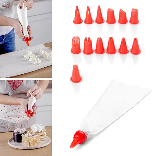 Шприц кулінарний кондитерський (мішок) середній 29х11 см багаторазовий + 10 насадок, Kitchette 83907 - фото 1