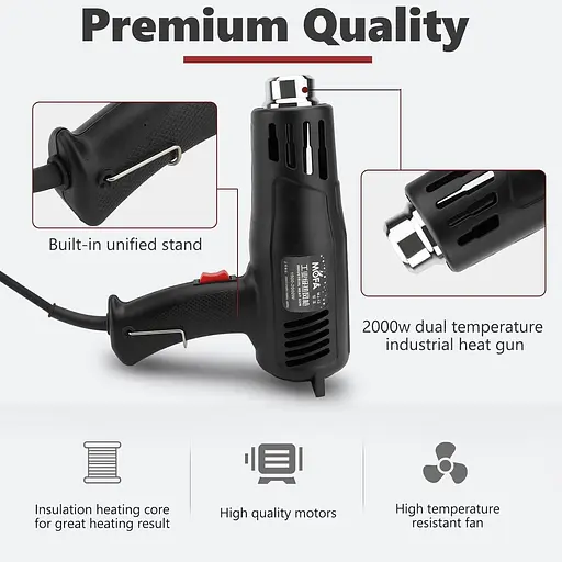 Тепловий пістолет, промисловий пістолет для гарячого повітря потужністю 1200 Вт з подвійною температурою, кронштейном - фото 2