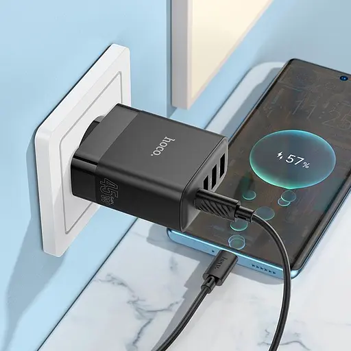 Зарядний пристрій 4 порти 45W Hoco C127a набір з кабелем C - C - фото 5