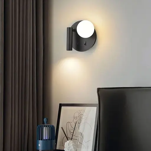 Бра із спотом та плафоном у чорному круглому корпусі Ø 18 см Line F Арт. WJ033/2 L BK (лівий) - фото 1