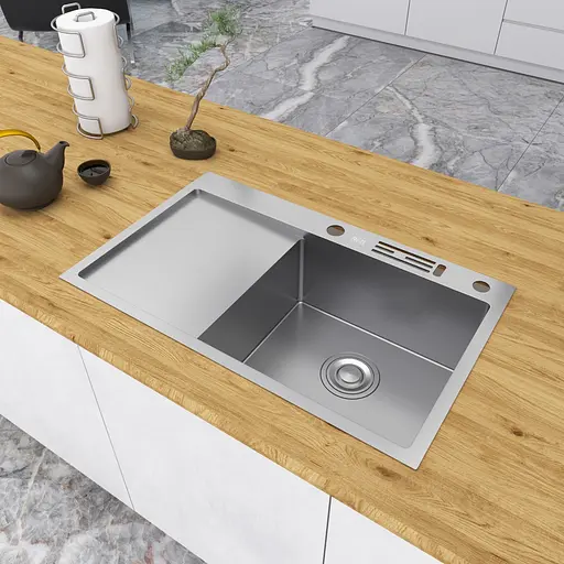 Кухонна мийка з нержавіючої сталі з лівим крилом накладна Nett NS-7848(L), Нержавіюча сталь - фото 7