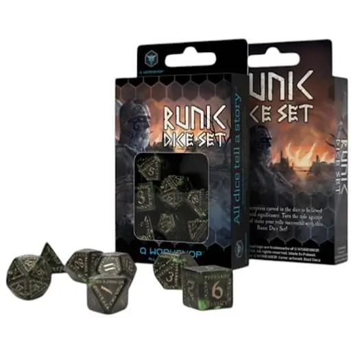 Набор кубиков Runic Bottle-green & gold Dice Set , 7 шт. (SRUN05) - фото 1