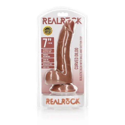 Фалоімітатор RealRock Curved Realistic Balls 7" 18 см (бежевий) - фото 6