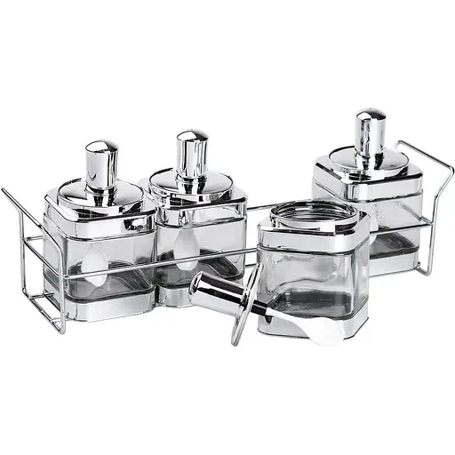 Набор банок для сыпучих продуктов Yiwu с ложкой на подставке хром 4 шт. HP-1340 - фото 4