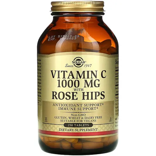 Вітамін С Solgar Vitamin C with Rose Hips з шипшиною 1000 мг 250 таблеток