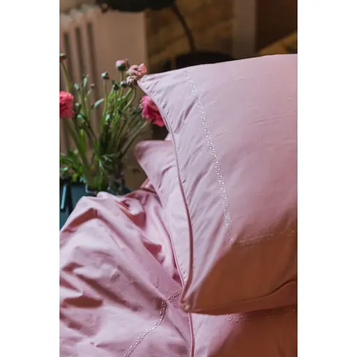 Комплект постільної білизни Ecotton Premium Brindal Rose євро сатин вишивка з кантом рожевий (25115) - фото 5