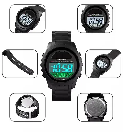 Мужские наручные часы Skmei 1585 с солнечной панелью (Черные) - фото 7