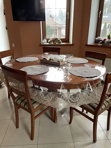 Силіконова скатертина овальна з мереживом Арка 15 см 390х160 см Бежевий - фото 5