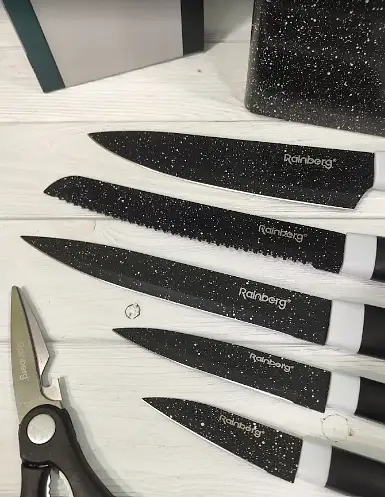 Набор ножей для кухни с подставкой Rainberg RB-8808 кухонные ножи и подставки белый с розовым - фото 5