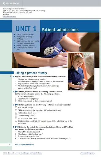 Cambridge English for Nursing Intermediate SB with Audio CD - фото 2