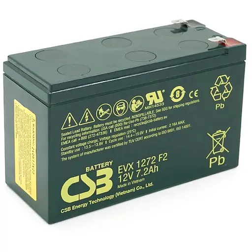 Аккумуляторная батарея CSB EVX1272, 12V 7,2Ah (151х65х100мм) 2,55кг Q10