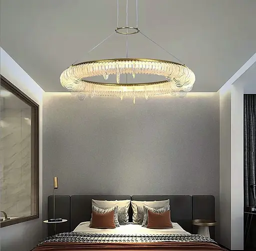 Світлодіодна люстра з сучасними прозорими та жовтими пластинами | Арт. D 236 | Line F - фото 1